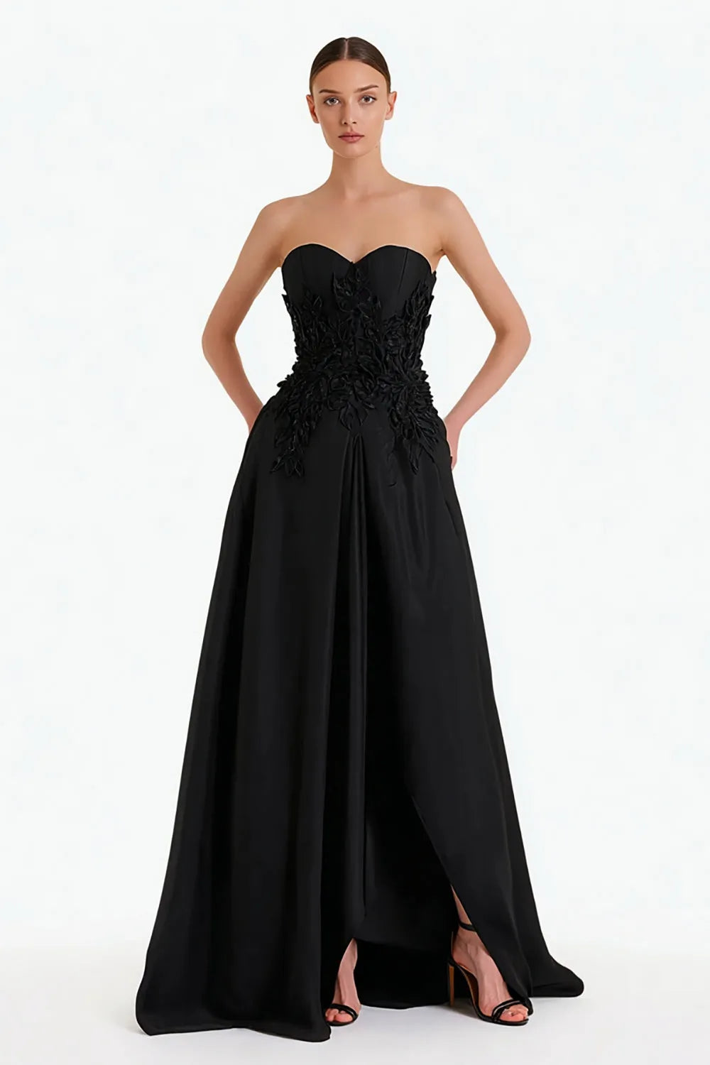 Regal A-Line Strapless Sleeveless Embroidered-Bodice Floor-Length Prom Dress