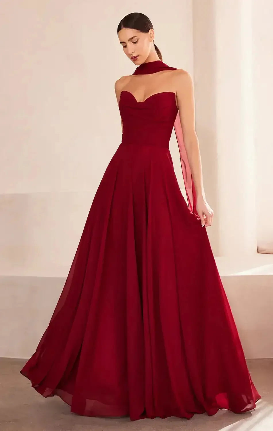 Regal A-Line Strapless Sleeveless Lace-Up-Back Floor-Length Prom Dress