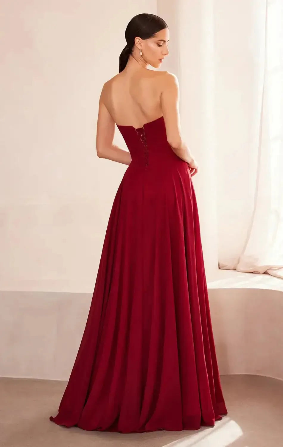 Regal A-Line Strapless Sleeveless Lace-Up-Back Floor-Length Prom Dress