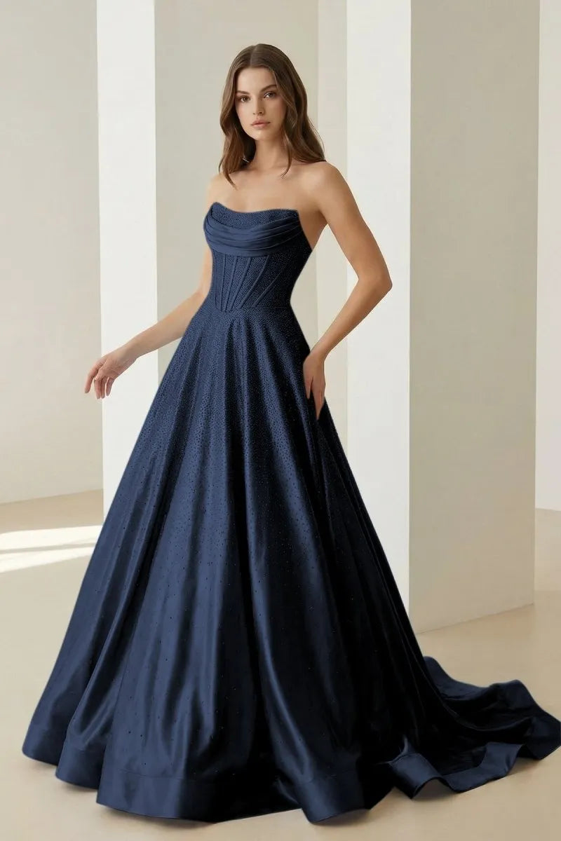 Regal Ballgown Strapless Sleeveless Lace-Up-Back Floor-Length Prom Dresses