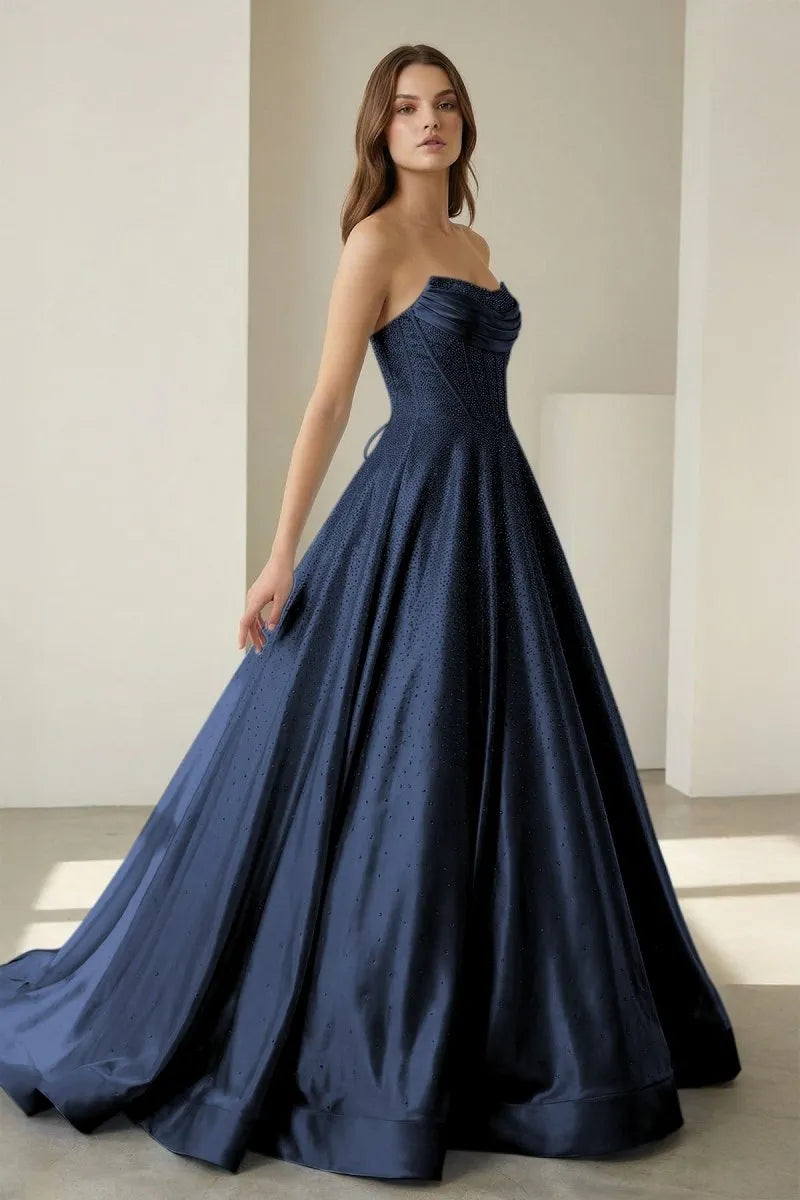 Regal Ballgown Strapless Sleeveless Lace-Up-Back Floor-Length Prom Dresses