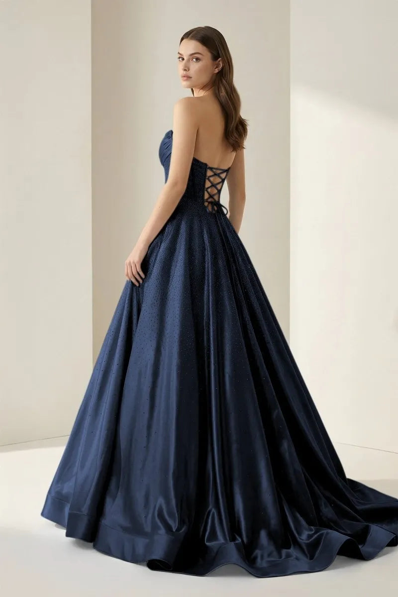 Regal Ballgown Strapless Sleeveless Lace-Up-Back Floor-Length Prom Dresses