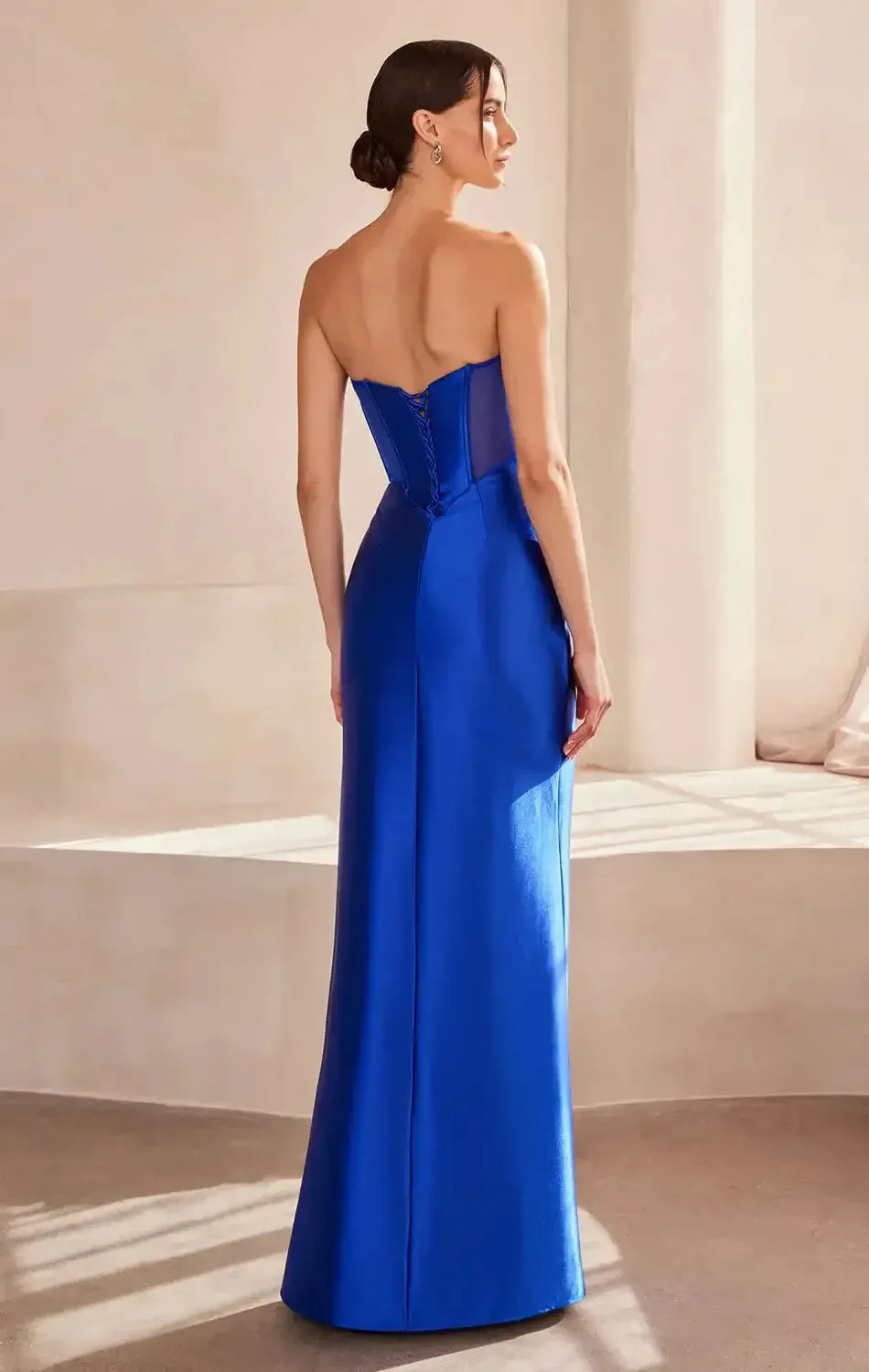 Regal Mermaid Strapless Sleeveless Lace-Up-Back Floor-Length Prom Dress