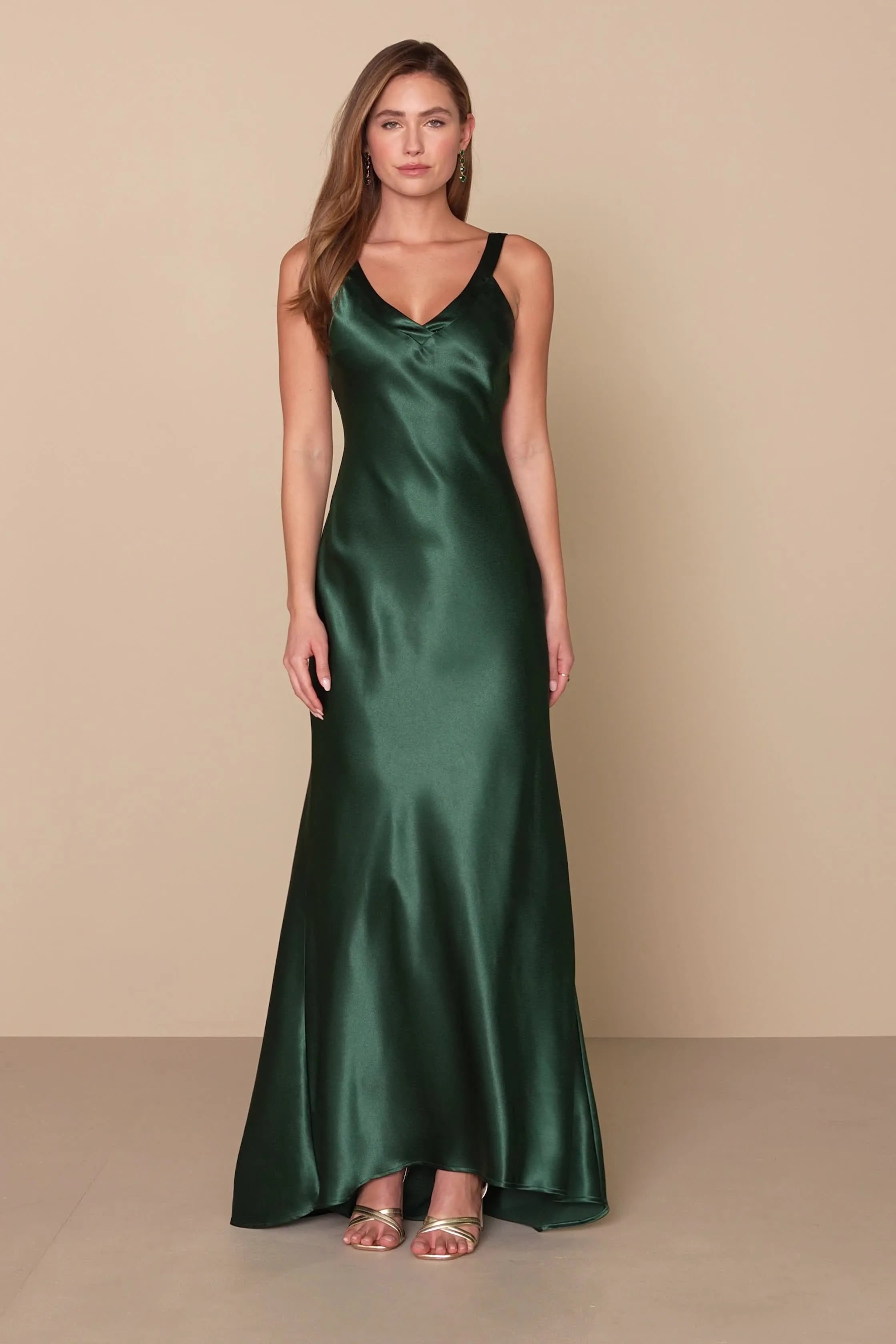 Regal Mermaid V-Neck Spaghetti-Strap Crisscross-Back Satin Floor-Length Prom Dress