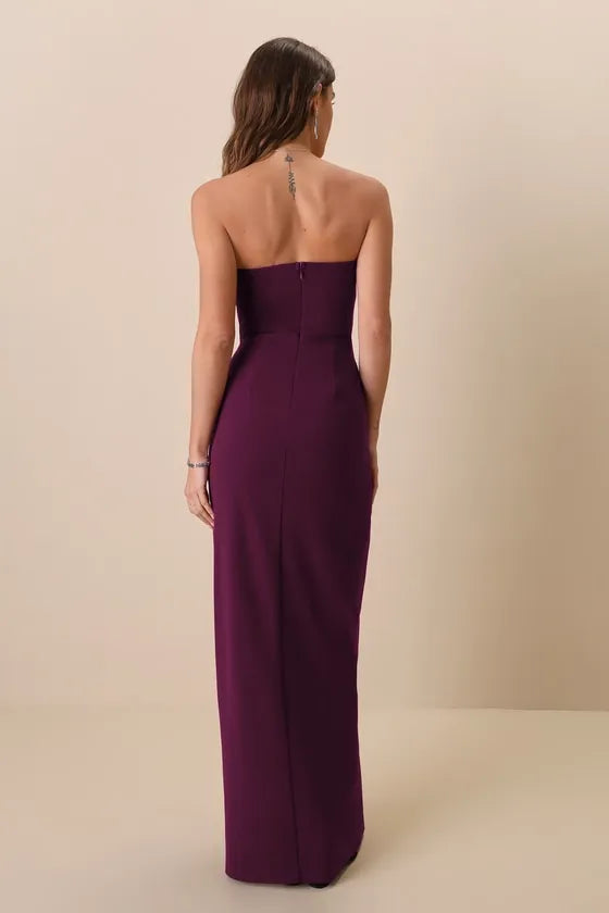 Regal Sheath One-Shoulder Strapless Deep-Slit Floor-Length Prom Dress