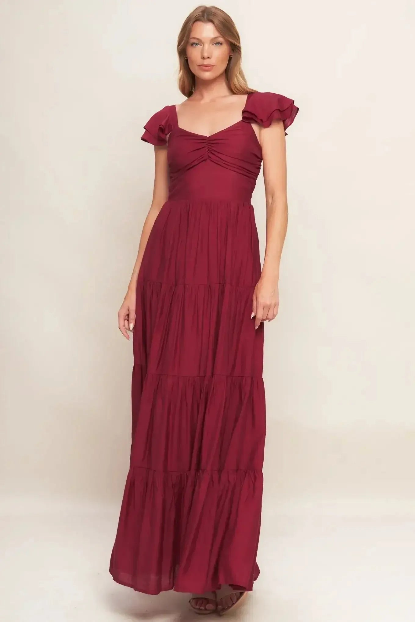 Romantic A-Line Square Neck Ruffle Strap Smocked Back Floor-Length Casual Dresses