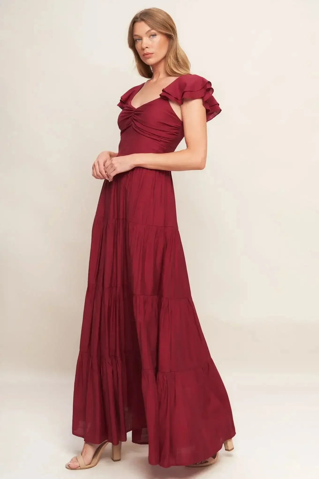 Romantic A-Line Square Neck Ruffle Strap Smocked Back Floor-Length Casual Dresses