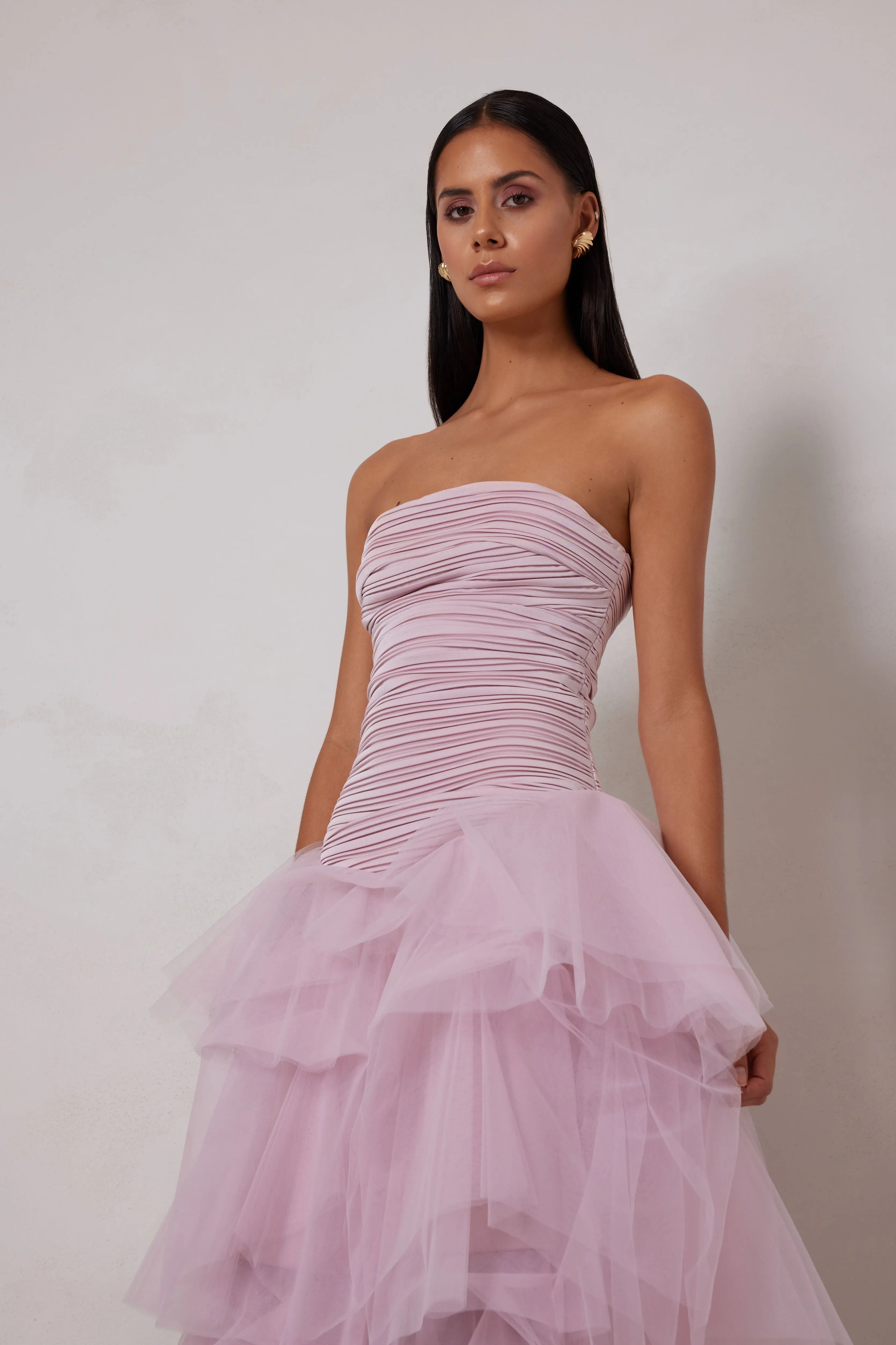 Romantic A-Line Strapless Sleeveless Ruffle Back Midi-Length Prom Dresses