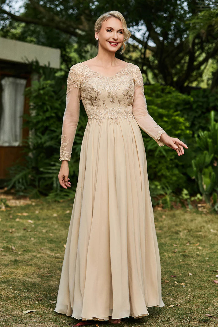 Romantic A-Line Sweetheart Long-Sleeve Button-Back Floor-Length Mother of the Bride Dresses