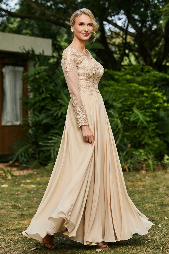 Romantic A-Line Sweetheart Long-Sleeve Button-Back Floor-Length Mother of the Bride Dresses