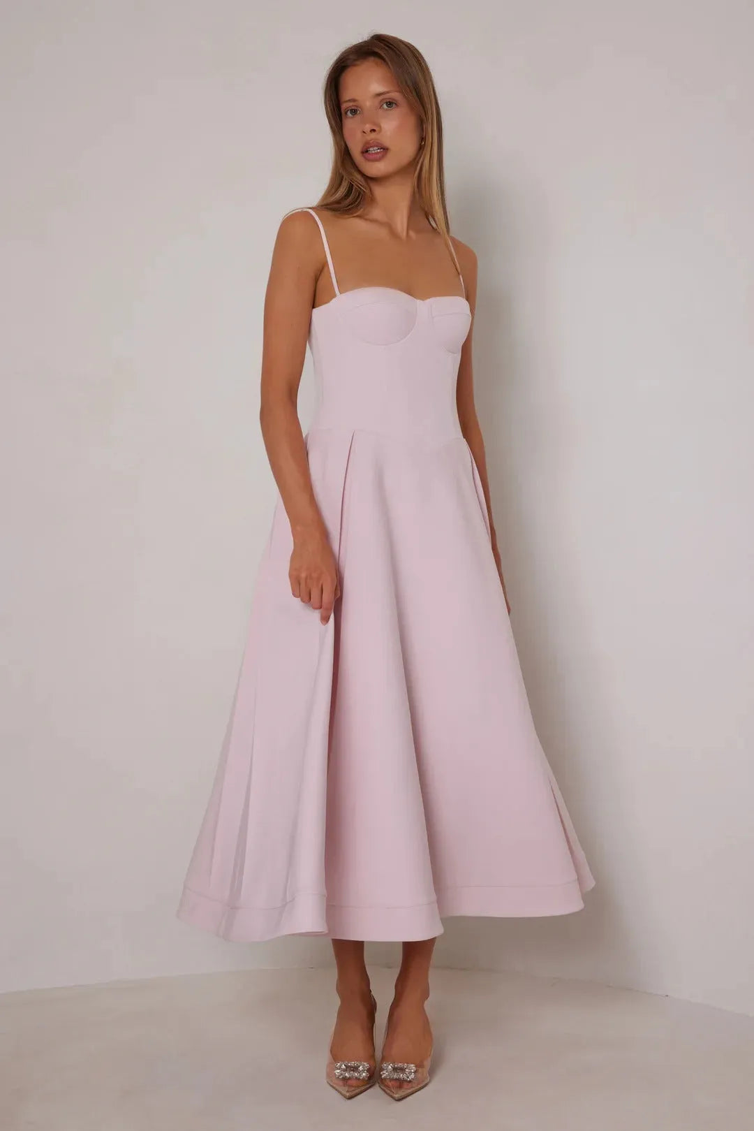 Romantic A-Line Sweetheart Neck Spaghetti Strap Back Midi-Length Prom Dresses