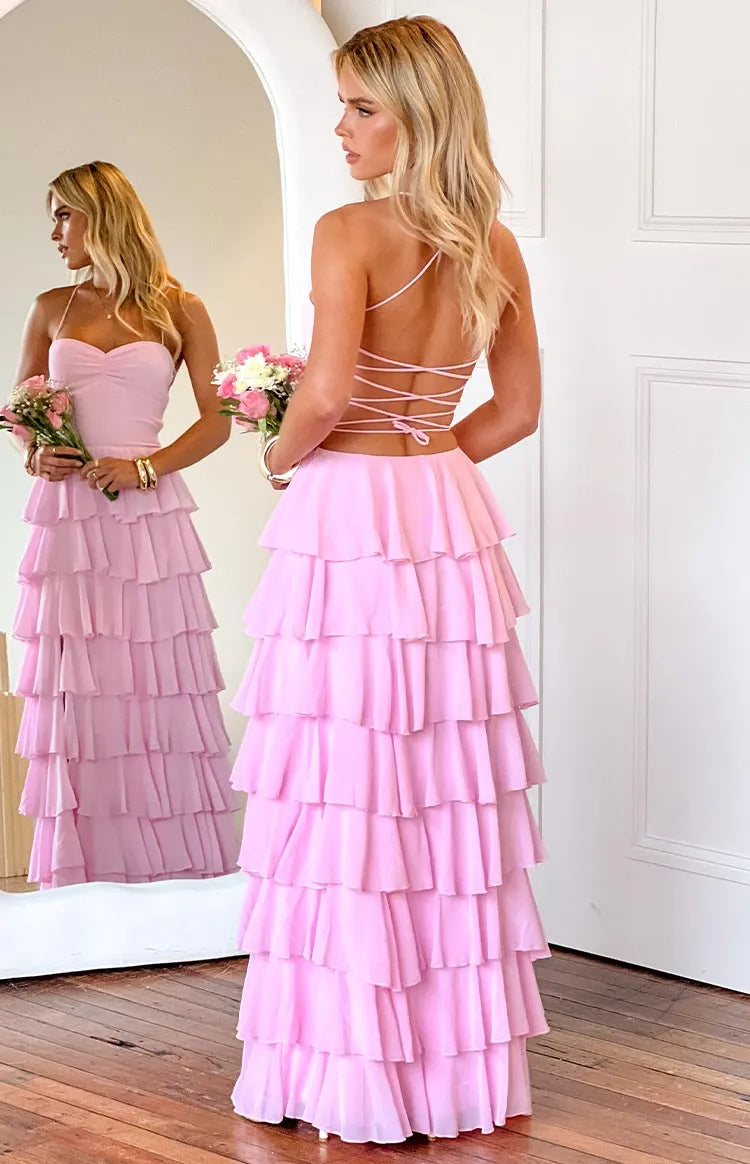 Romantic A-Line Sweetheart Neck Spaghetti Strap Lace-Up Back Floor-Length Prom Dresses
