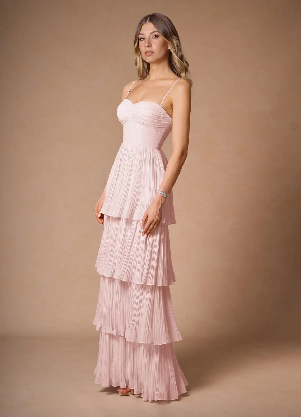Romantic A-Line Sweetheart Neck Spaghetti Strap Ruffle Back Floor-Length Prom Dresses