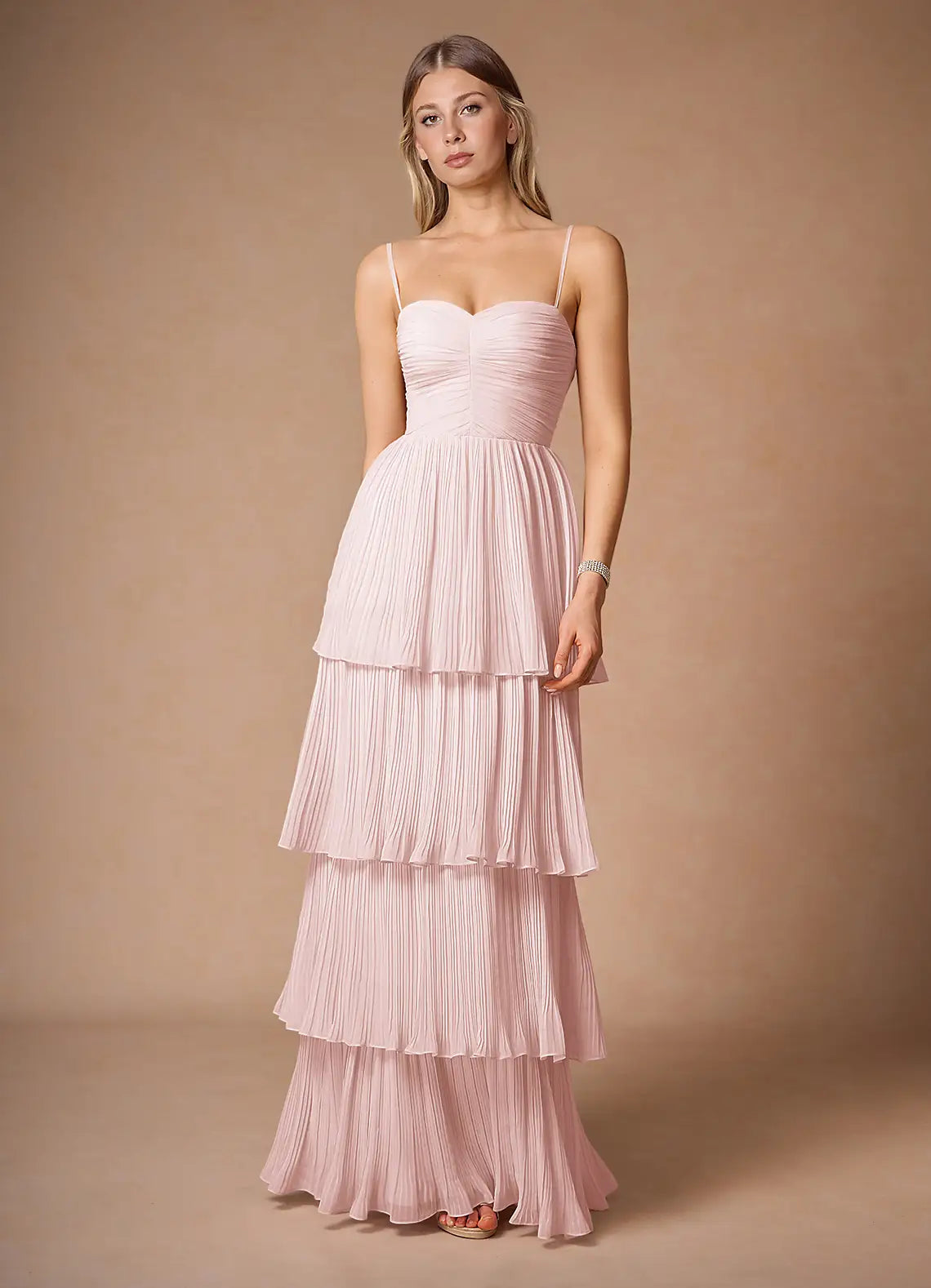 Romantic A-Line Sweetheart Neck Spaghetti Strap Ruffle Back Floor-Length Prom Dresses