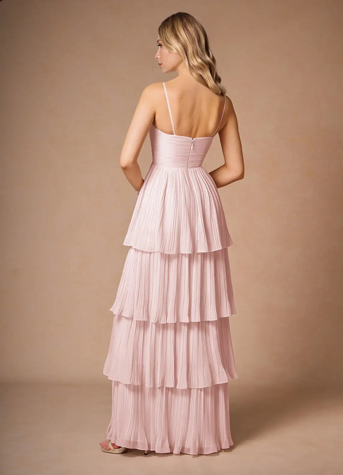 Romantic A-Line Sweetheart Neck Spaghetti Strap Ruffle Back Floor-Length Prom Dresses