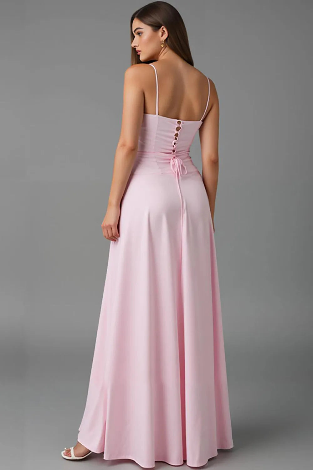 Romantic A-Line Sweetheart Spaghetti-Strap Lace-Up-Back Floor-Length Evening Dresses
