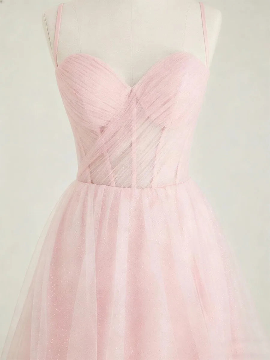 Romantic A-Line Sweetheart Spaghetti Strap Zipper Back Floor-Length Prom Dresses