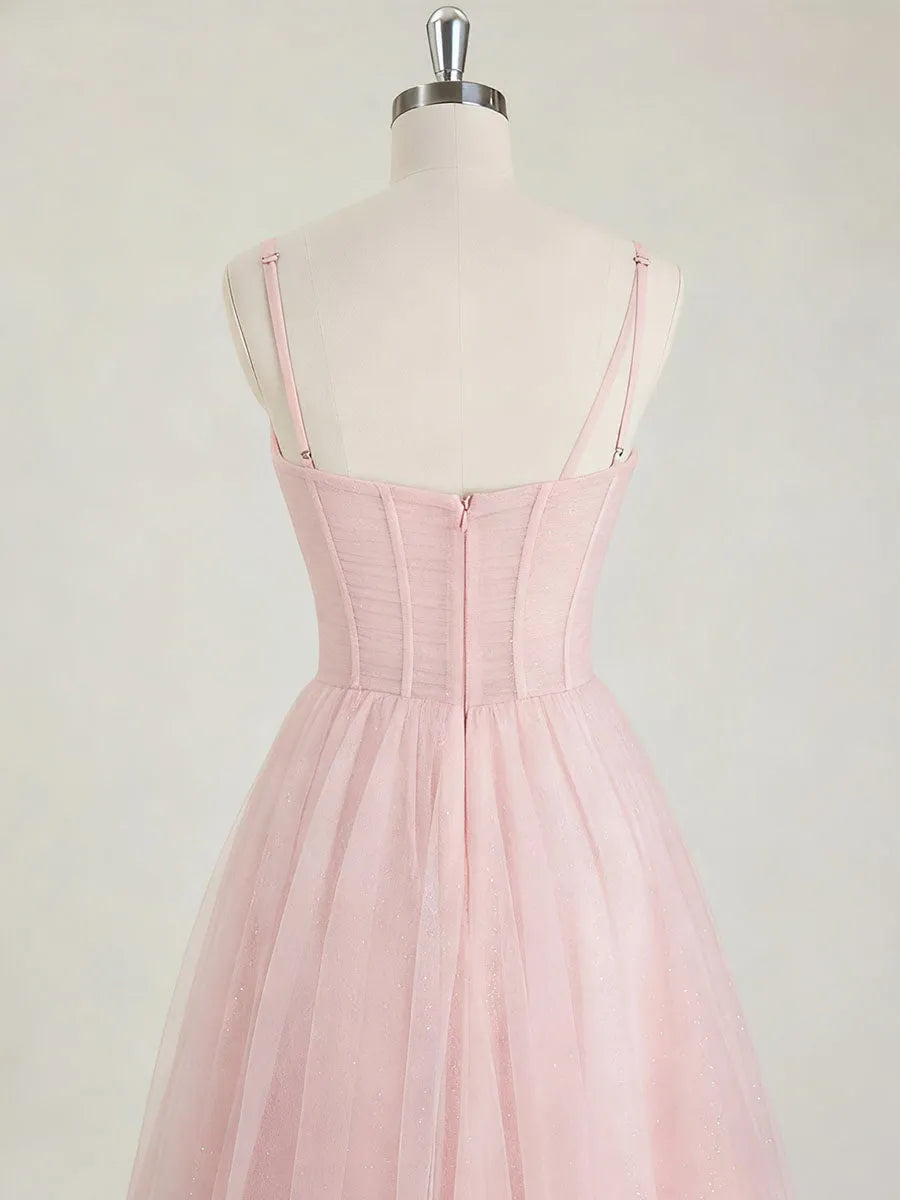 Romantic A-Line Sweetheart Spaghetti Strap Zipper Back Floor-Length Prom Dresses