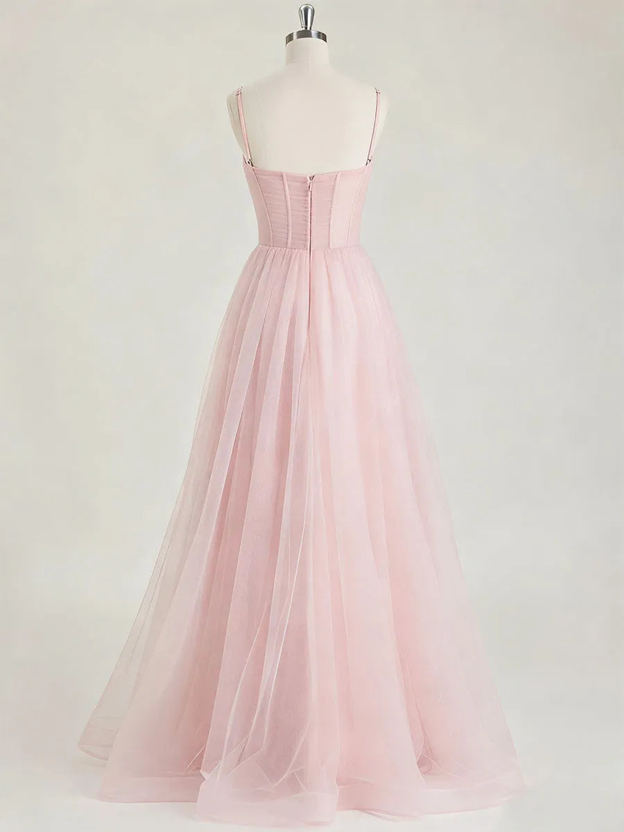 Romantic A-Line Sweetheart Spaghetti Strap Zipper Back Floor-Length Prom Dresses