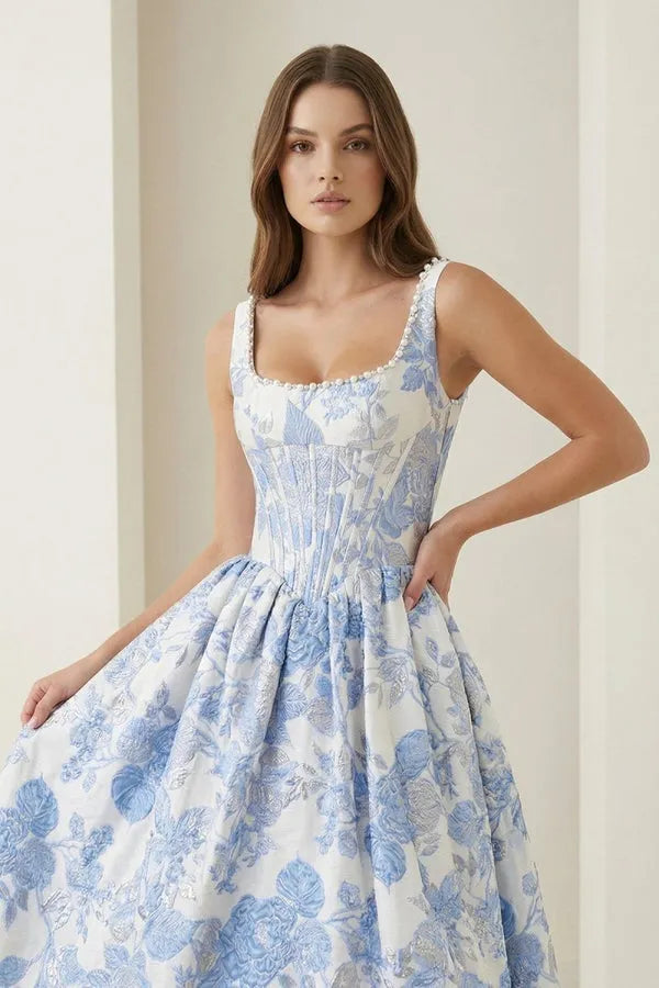 Romantic Ball Gown Square Neck Sleeveless Lace-Up Back Floor Length Prom Dress