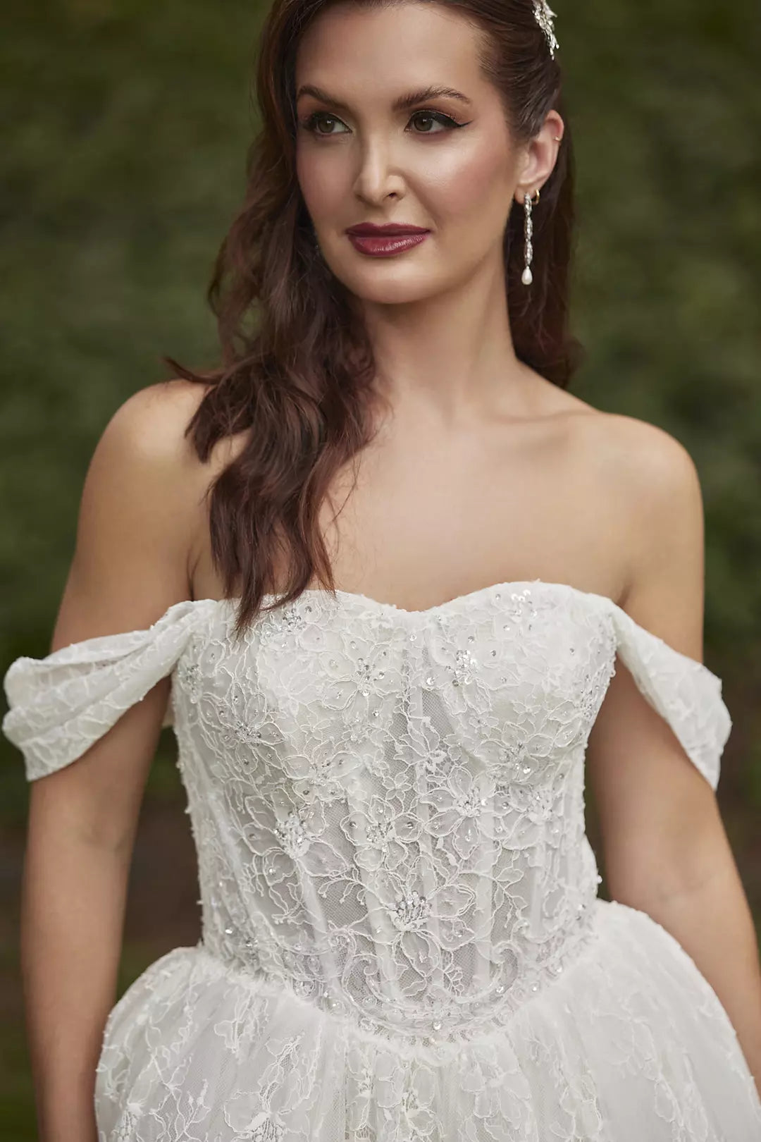 Romantic Ballgown Off-The-Shoulder Lace Sleeve Zipper Back Long Wedding Dresses