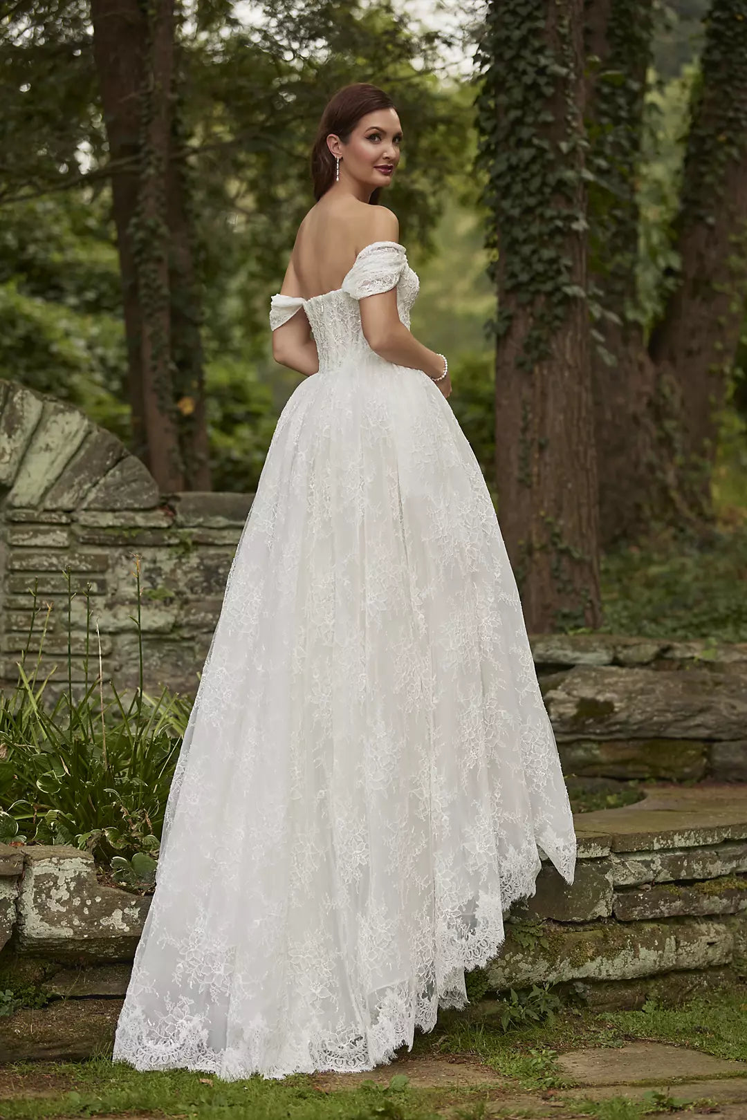 Romantic Ballgown Off-The-Shoulder Lace Sleeve Zipper Back Long Wedding Dresses