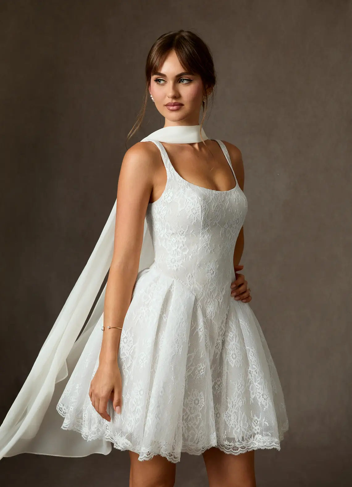 Romantic Ballgown Square Neck Sleeveless Draped Back Short Wedding Dresses