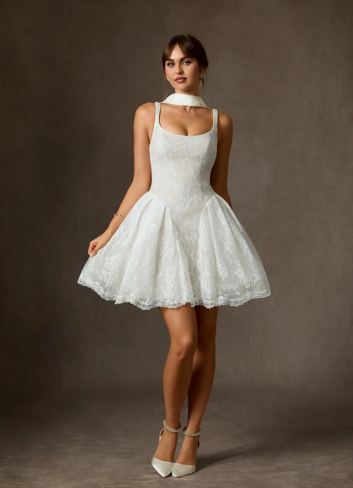 Romantic Ballgown Square Neck Sleeveless Draped Back Short Wedding Dresses