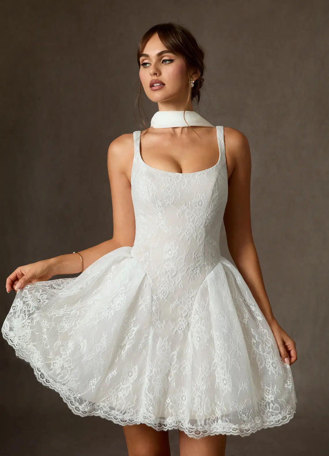 Romantic Ballgown Square Neck Sleeveless Draped Back Short Wedding Dresses