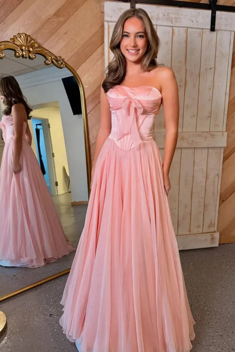 Romantic Ballgown Strapless Sleeveless Lace-Up-Back Floor-Length Prom Gown