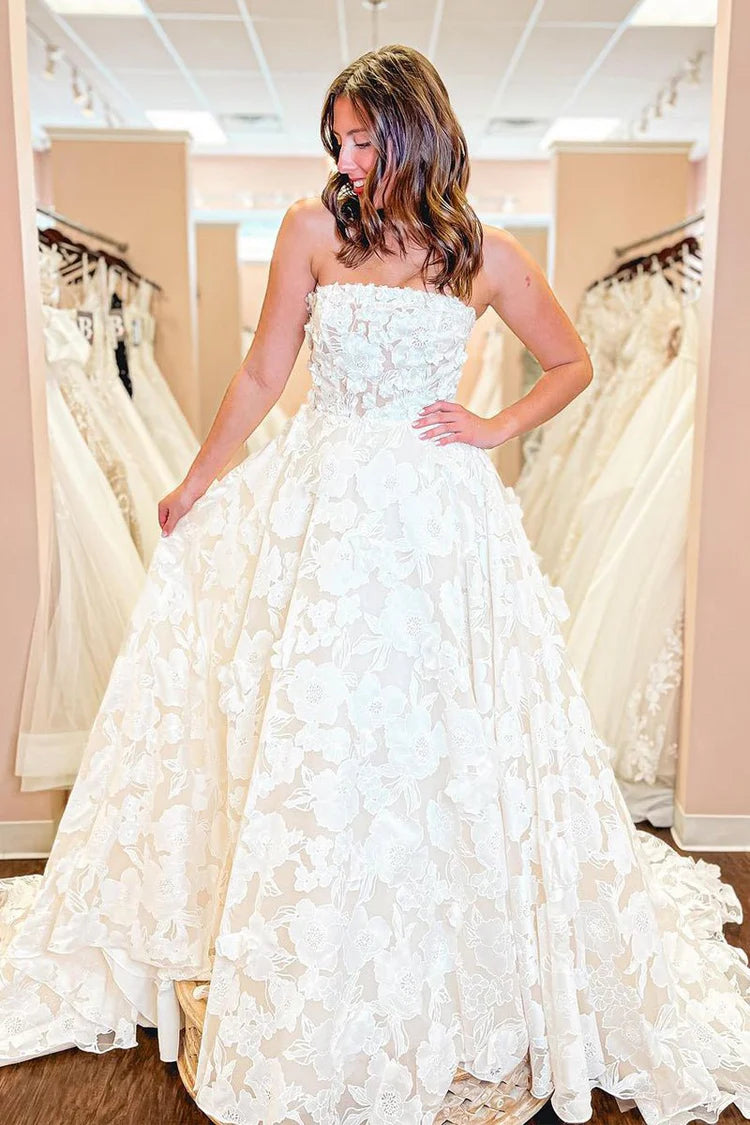 Romantic Ballgown Sweetheart Neck Sleeveless Lace-Back Cathedral-Train Wedding Dresses