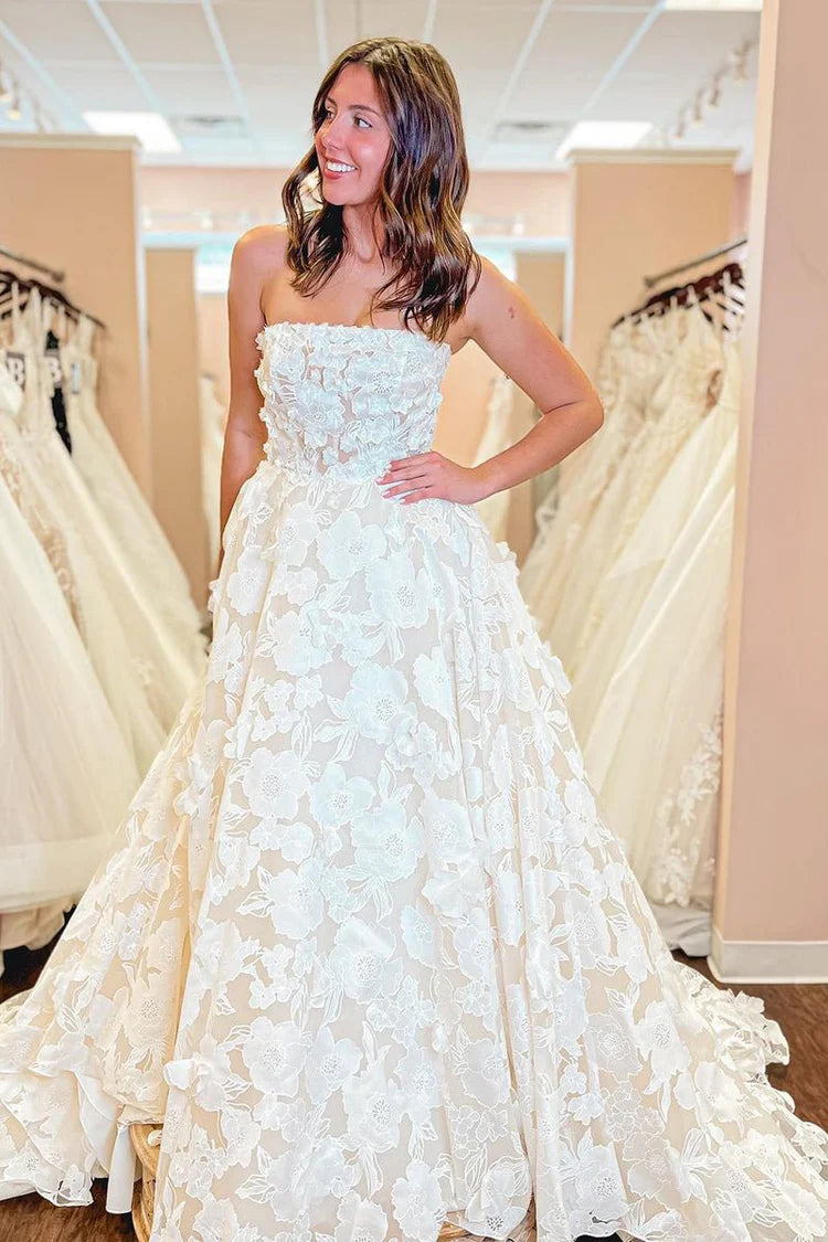 Romantic Ballgown Sweetheart Neck Sleeveless Lace-Back Cathedral-Train Wedding Dresses