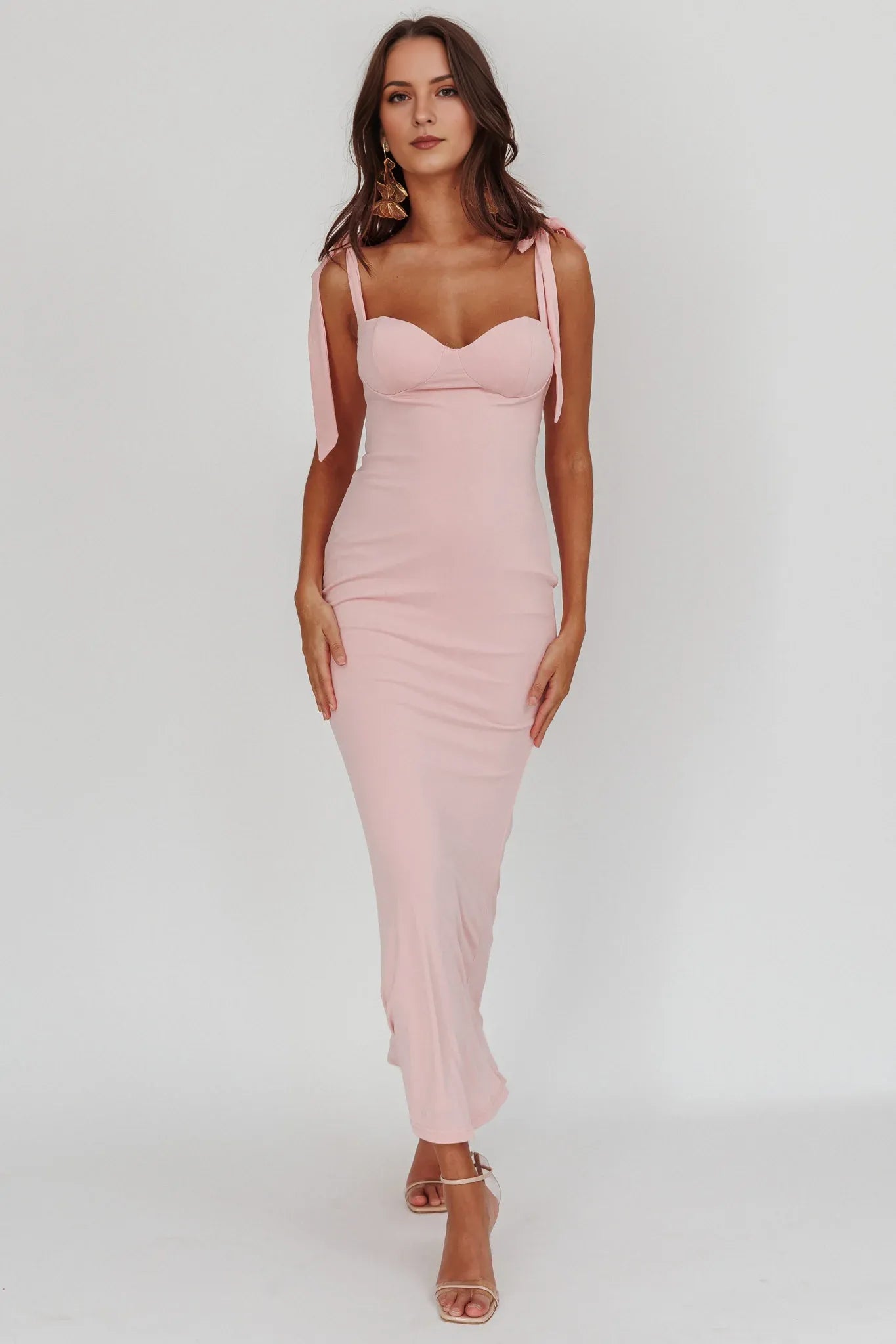 Romantic Blush Sheath Sweetheart neckline Tie-Shoulder Back Zip Invisible Ankle-Length Prom Dresses