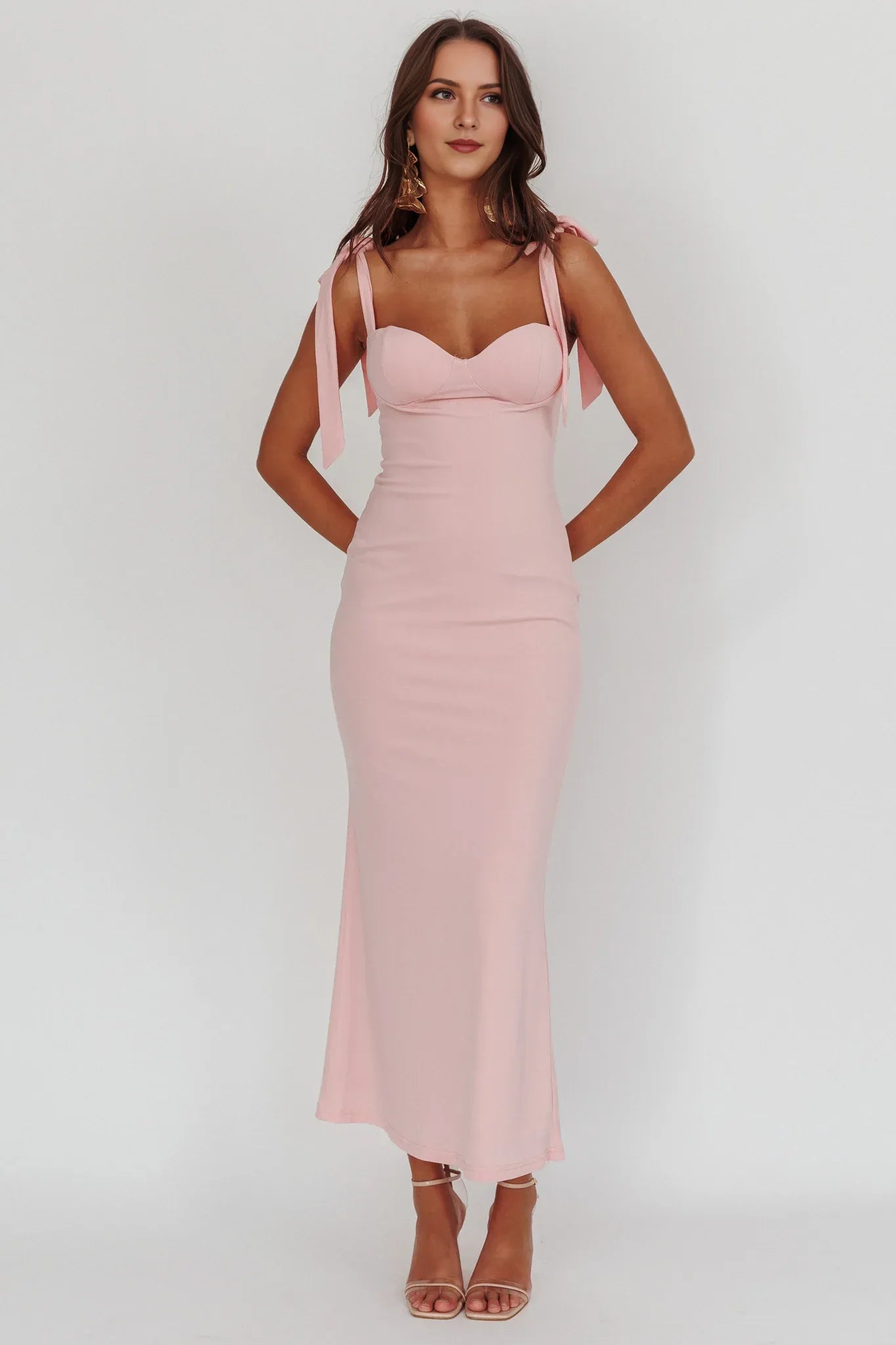 Romantic Blush Sheath Sweetheart neckline Tie-Shoulder Back Zip Invisible Ankle-Length Prom Dresses