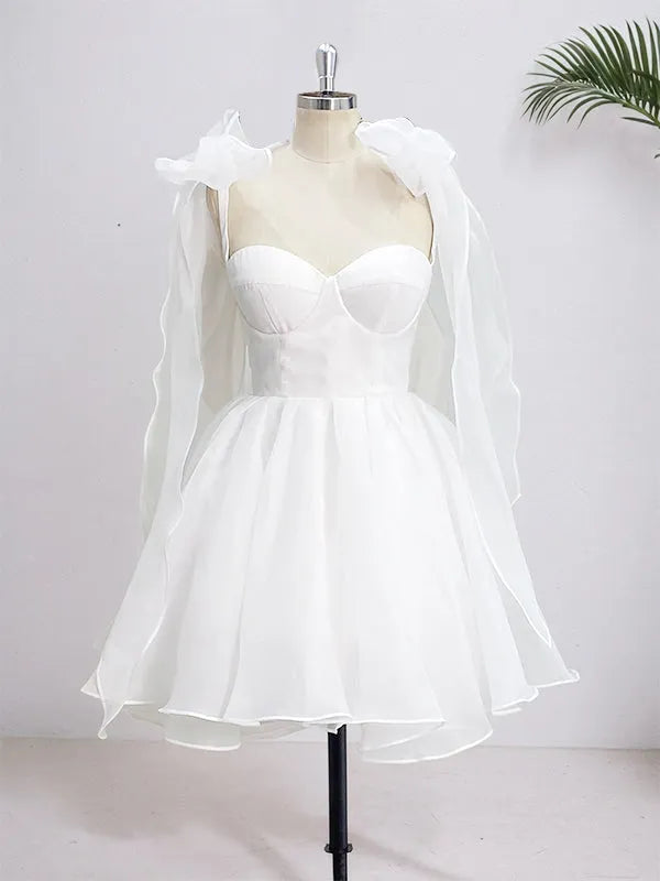 Romantic Fit-and-Flare Sweetheart Neck Spaghetti Strap Lace Up Back Mini Homecoming Dresses