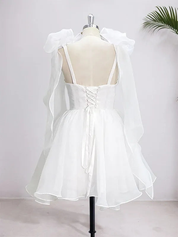 Romantic Fit-and-Flare Sweetheart Neck Spaghetti Strap Lace Up Back Mini Homecoming Dresses