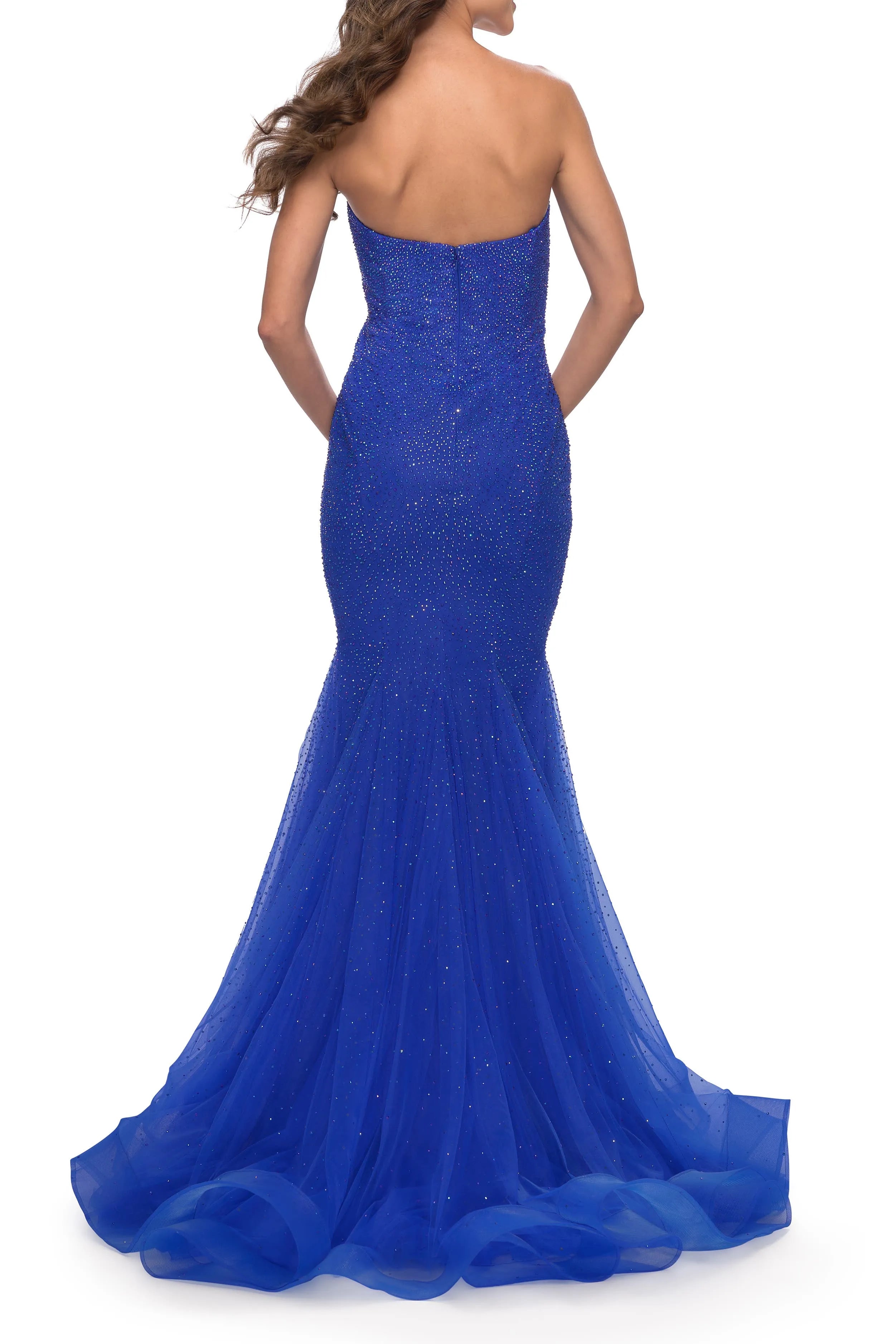 Romantic Glitter Royal Blue Mermaid Sweetheart Neckline Sleeveless Tulle Back Zip Floor -Length Prom Dress Hot Sale