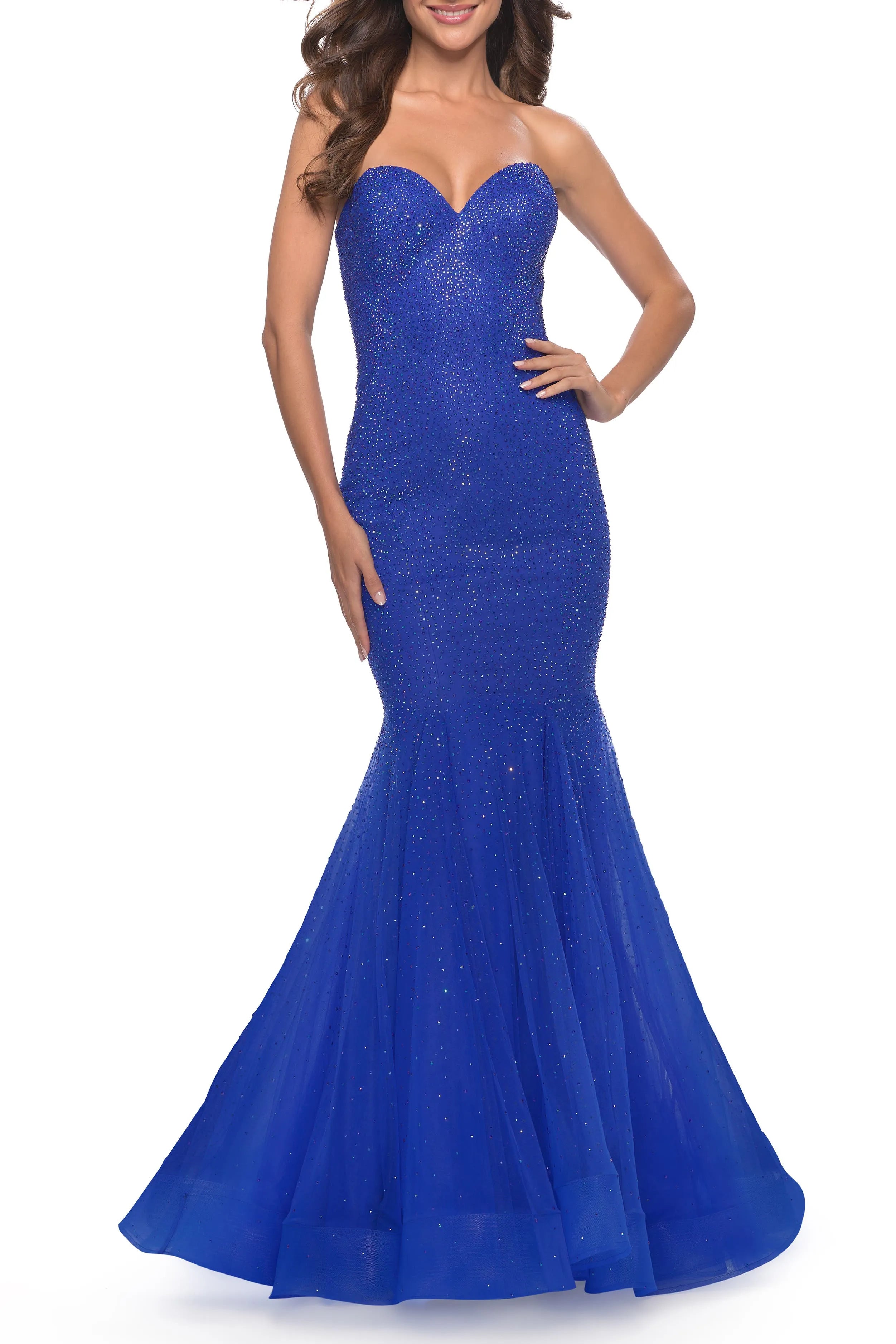 Romantic Glitter Royal Blue Mermaid Sweetheart Neckline Sleeveless Tulle Back Zip Floor -Length Prom Dress Hot Sale