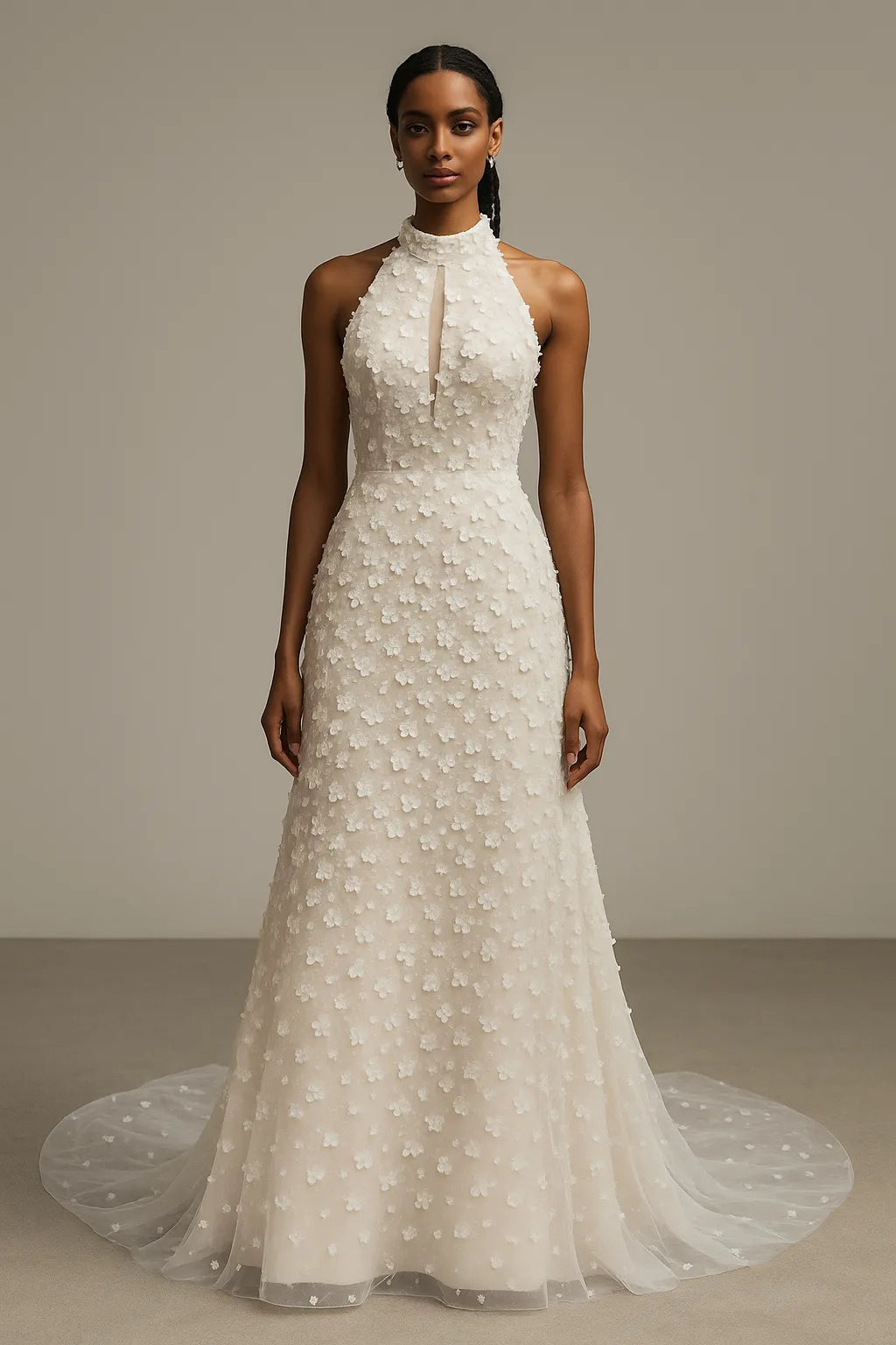 Romantic Mermaid Halter Neck Sleeveless Bow-Back Floor-Length Wedding Dresses