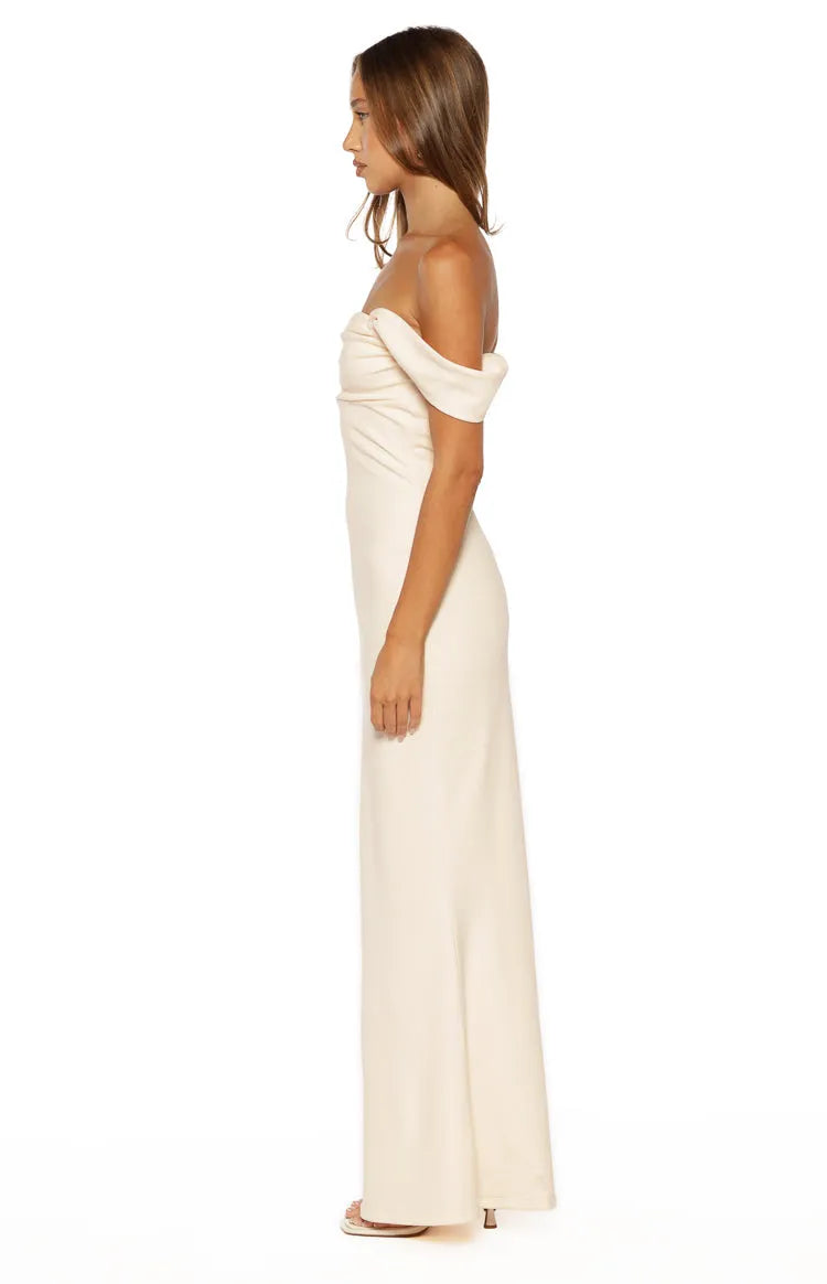 Romantic Mermaid Off-The-Shoulder Bow Sleeve Ruched Back Floor-Length Prom Dresses
