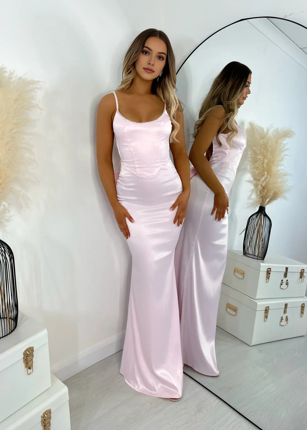 Romantic Mermaid Scoop Neck Sleeveless Bow-Back Floor-Length Bridesmaid Dresses for women hot sale