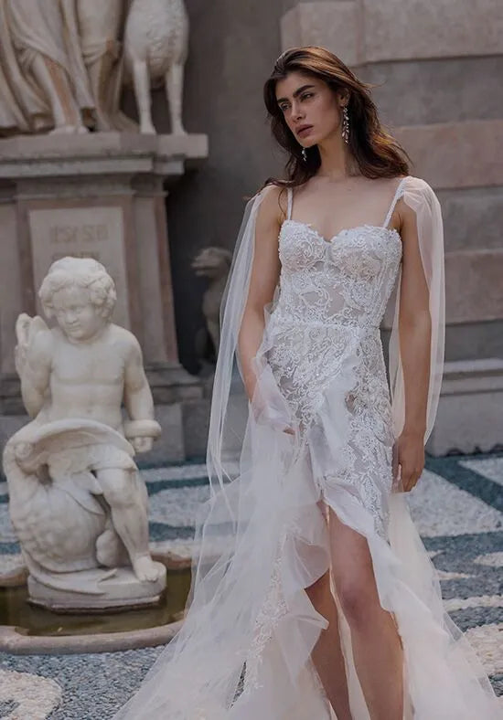 Romantic Mermaid Sweetheart Neck Cape Sleeve Open Back Train Wedding Dresses