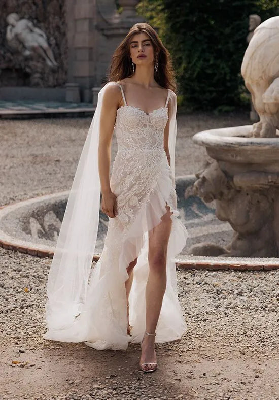 Romantic Mermaid Sweetheart Neck Cape Sleeve Open Back Train Wedding Dresses