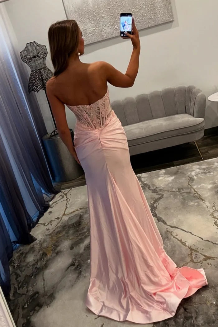 Romantic Mermaid Sweetheart Neck Sleeveless Lace Back Floor-Length Prom Dresses