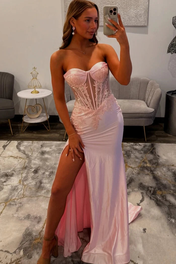 Romantic Mermaid Sweetheart Neck Sleeveless Lace Back Floor-Length Prom Dresses