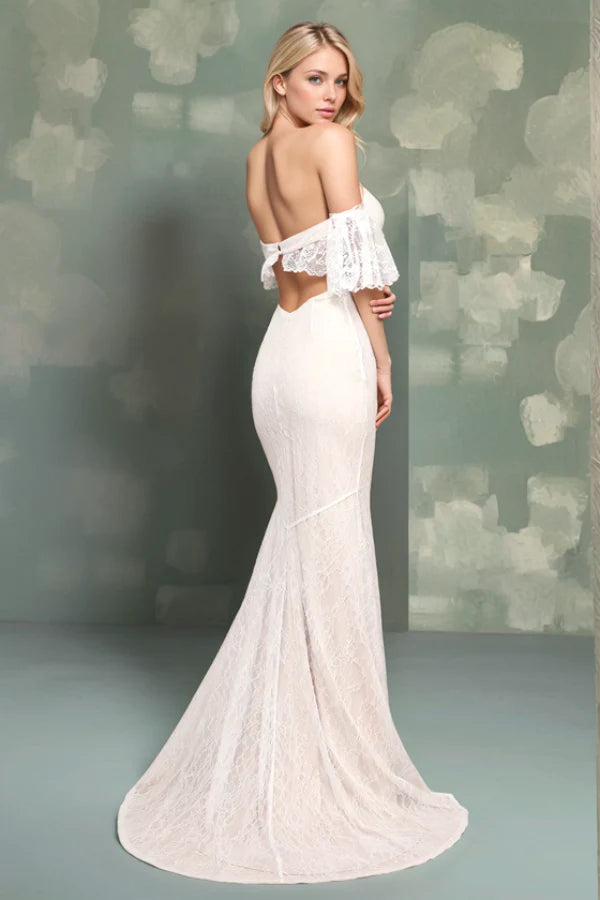 Romantic Mermaid Sweetheart Off-The-Shoulder Lace Back Train Wedding Dresses