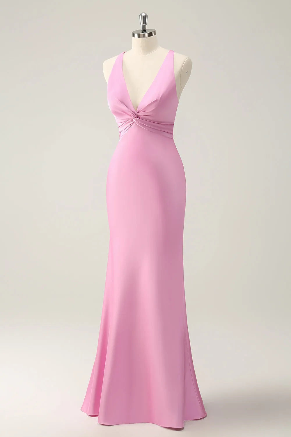 Romantic Mermaid V-Neck Cross Strap Bow Back Floor-Length Bridesmaid Dresses