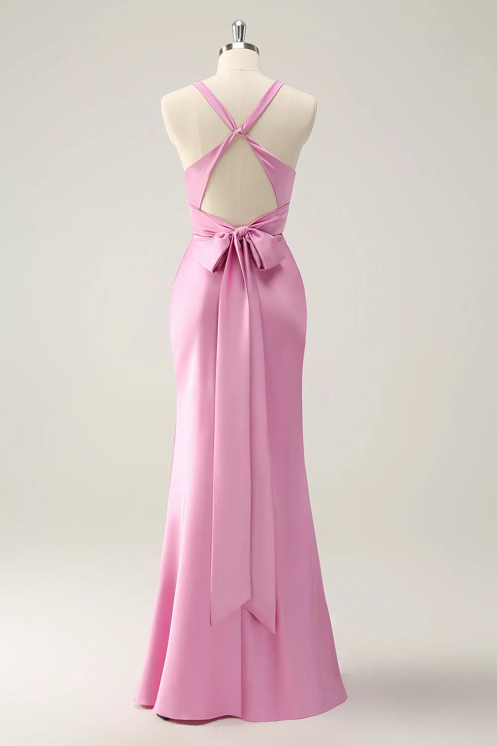 Romantic Mermaid V-Neck Cross Strap Bow Back Floor-Length Bridesmaid Dresses