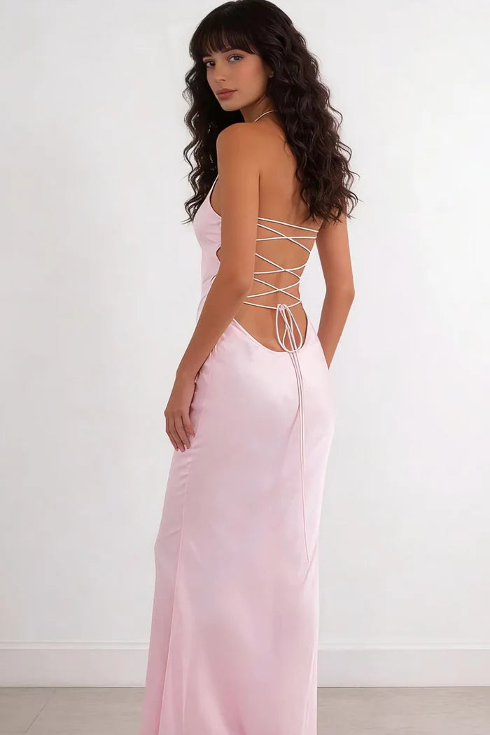 Romantic Mermaid V-Neck Spaghetti Strap Lace-Up Back Floor-Length Prom Dresses