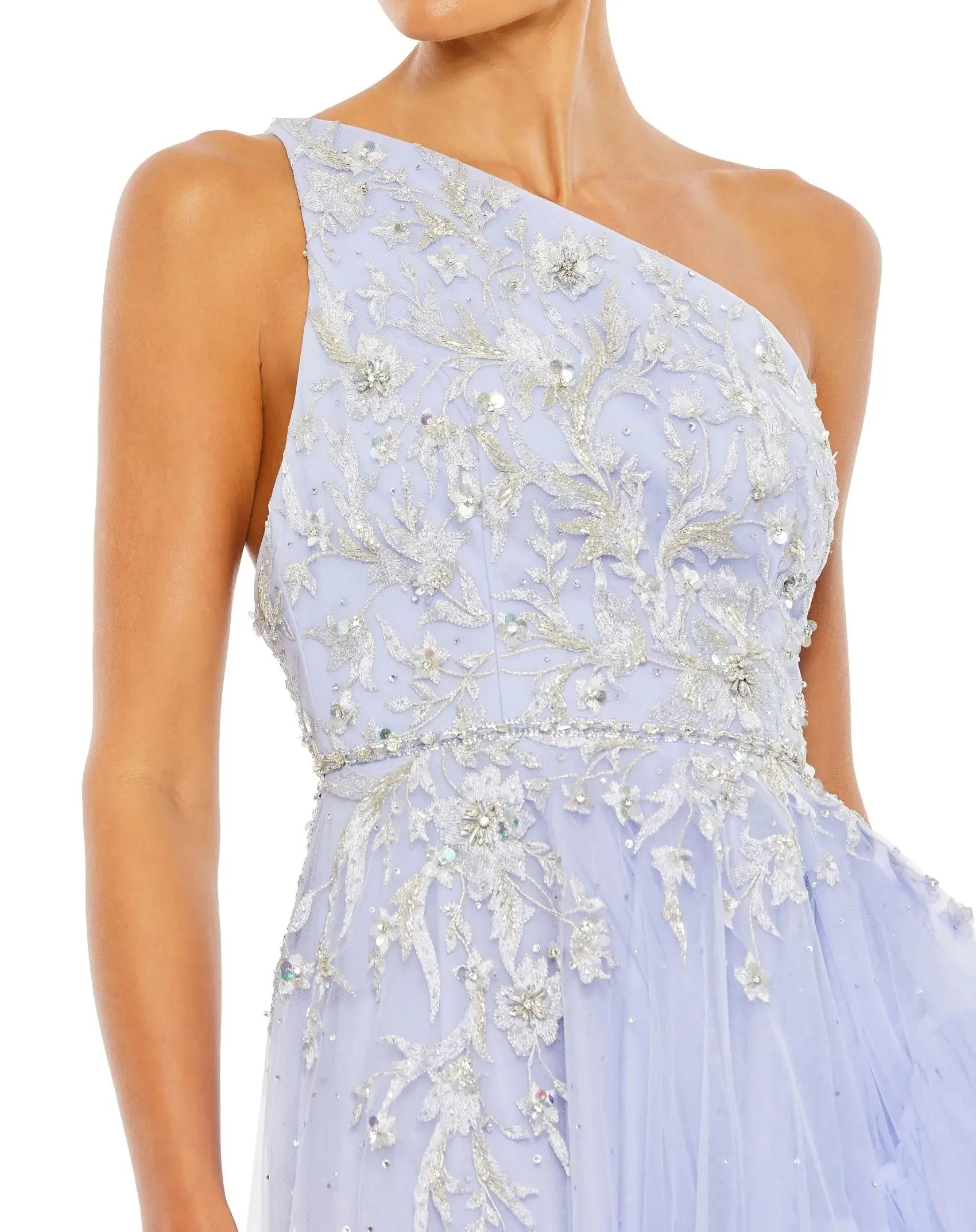 Romantic Purple A-Line One-Shoulder Sleeveless Asymmetrical Hem Ruffled Open Back High-Low Prom Dress